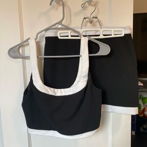Lulu's Black and White Color Block Crop Tank and Mini Skirt Set